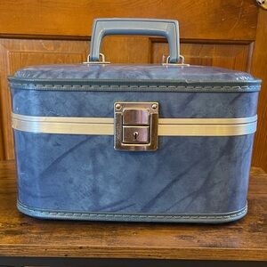 Vintage Blue Train Travel Cosmetic Case Luggage